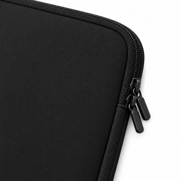 Focus Sleeve - Ink & Signal, zipper detail on a white background